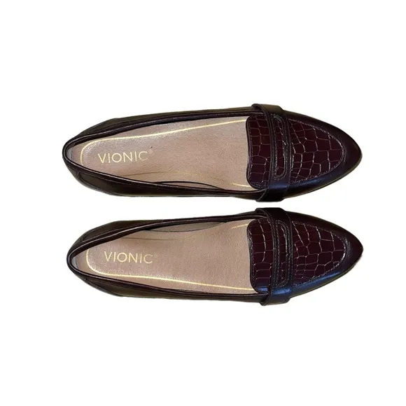 VIONIC Women’s Savannah Burgundy Wine Leather Loafer Flats Pointed Toe Size 7
