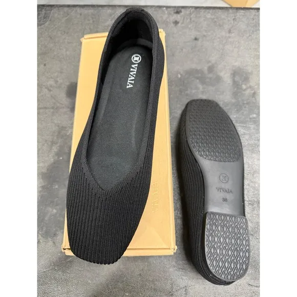 VIVAIA Knit Pointed-Toe Flats Comfortable Everyday Shoes Black EU/38 US/7,7.5