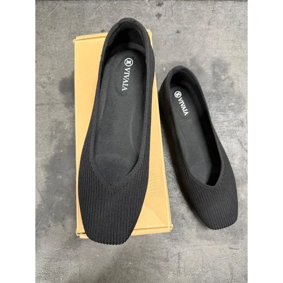 VIVAIA Knit Pointed-Toe Flats Comfortable Everyday Shoes Black EU/38 US/7,7.5