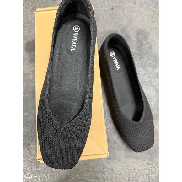 VIVAIA Knit Pointed-Toe Flats Comfortable Everyday Shoes Black EU/38 US/7,7.5