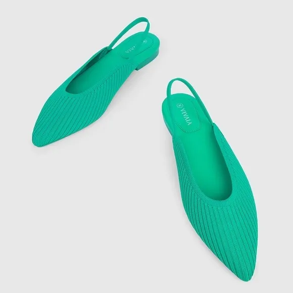 VIVAIA Slingback Flats Pointed Toe Knit Comfortable Green Shoes Size  EU/39 US/8