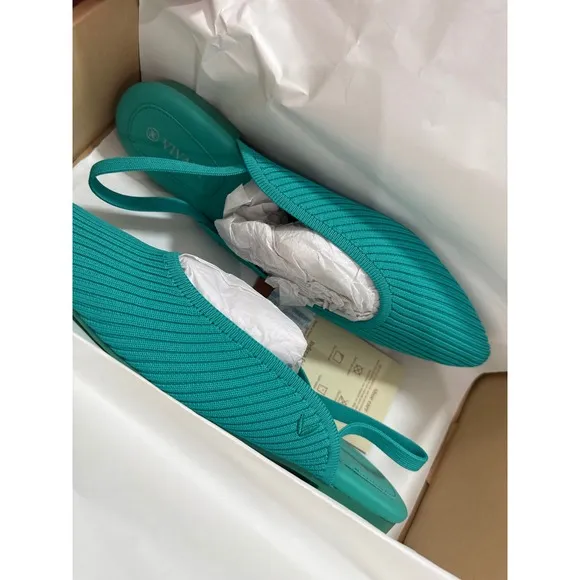 VIVAIA Slingback Flats Pointed Toe Knit Comfortable Green Shoes Size  EU/39 US/8