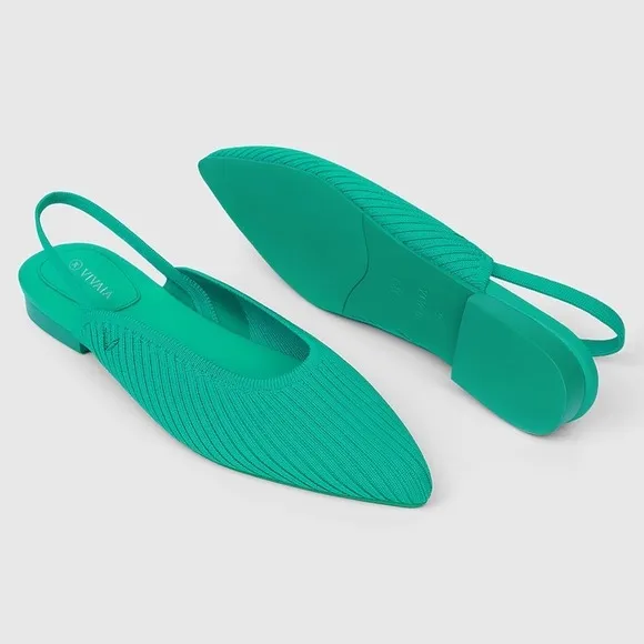 VIVAIA Slingback Flats Pointed Toe Knit Comfortable Green Shoes Size  EU/39 US/8
