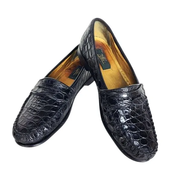 VTG  Zelli Black Genuine Crocodile Hand Crafted in Italy Loafers Men's Size 9.5