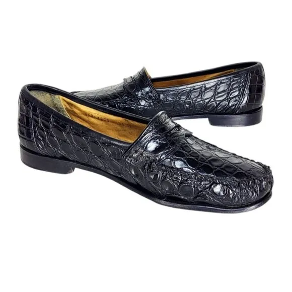 VTG  Zelli Black Genuine Crocodile Hand Crafted in Italy Loafers Men's Size 9.5