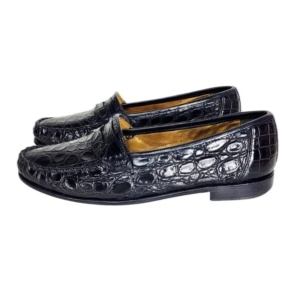 VTG  Zelli Black Genuine Crocodile Hand Crafted in Italy Loafers Men's Size 9.5