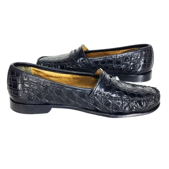 VTG  Zelli Black Genuine Crocodile Hand Crafted in Italy Loafers Men's Size 9.5