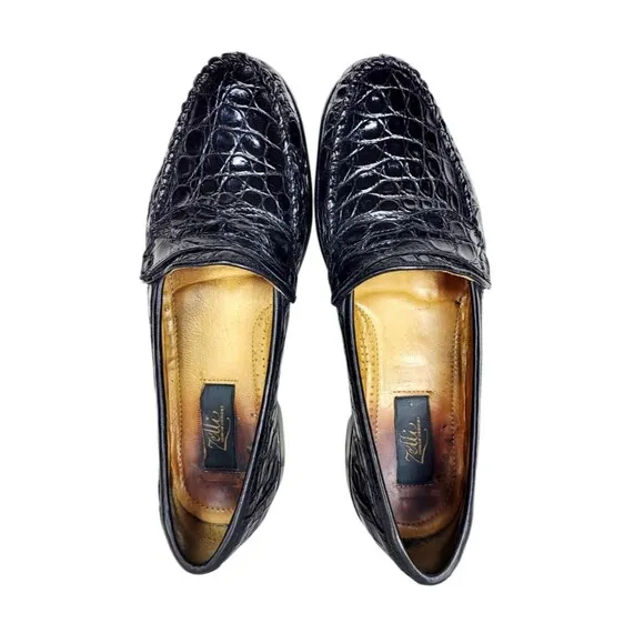 VTG  Zelli Black Genuine Crocodile Hand Crafted in Italy Loafers Men's Size 9.5
