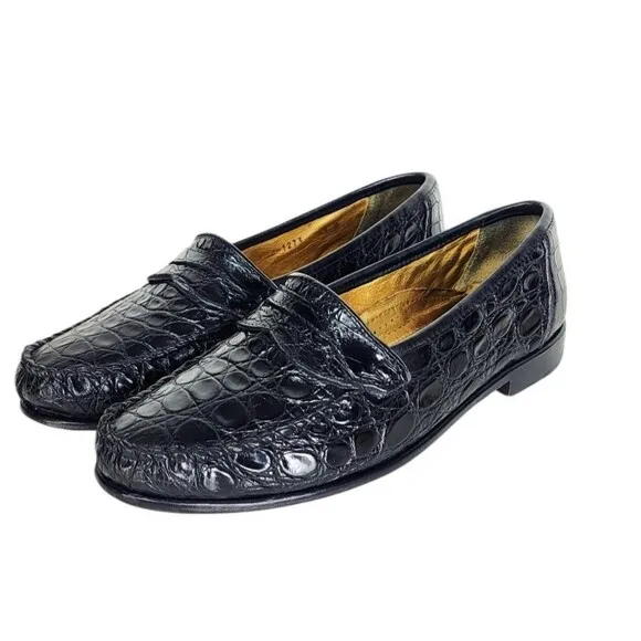 VTG  Zelli Black Genuine Crocodile Hand Crafted in Italy Loafers Men's Size 9.5