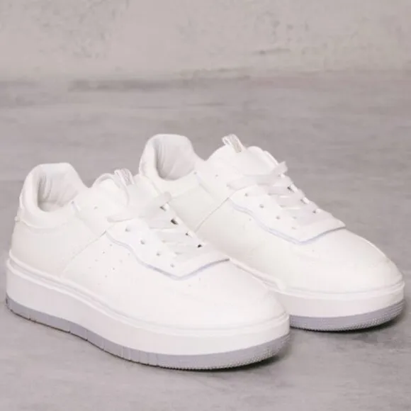 White Contrast Sole Chunky Platform Sneakers