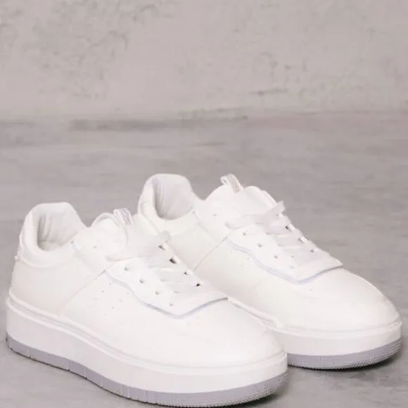 White Contrast Sole Chunky Platform Sneakers