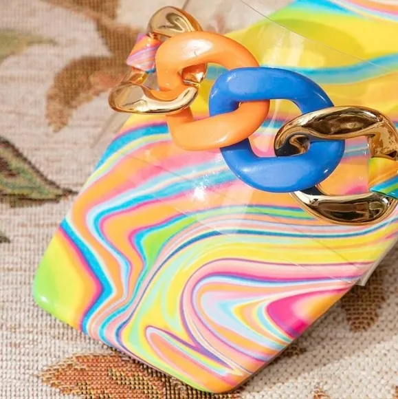 Women Chain Decor Clear Strap Slide Sandals, Fashion Summer Flat Sandals