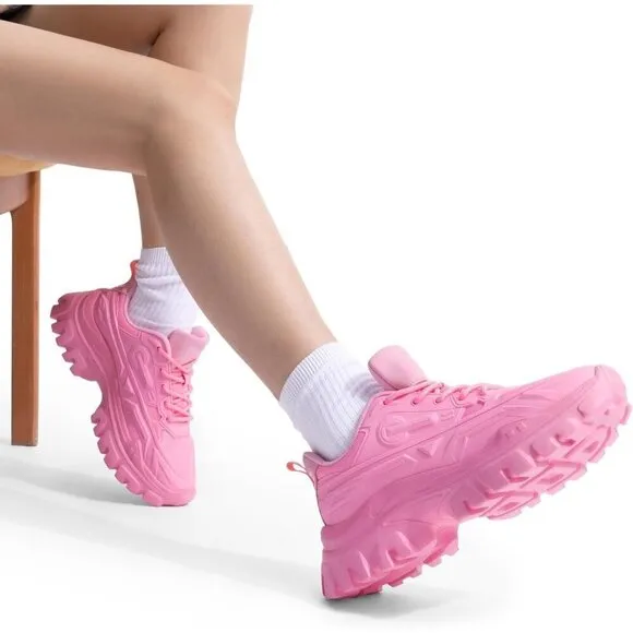 Women Chunky Fashion Sneakers Bold Lace-Up Comfortable Sneakers