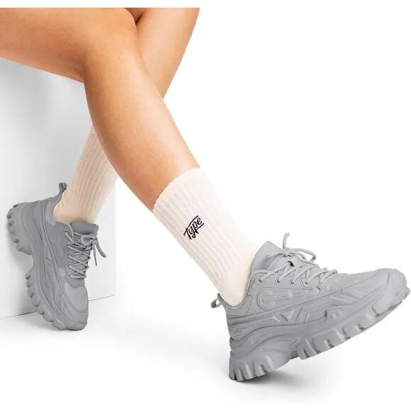 ?Women Grey Chunky Fashion Sneakers Bold Lace-Up Comfortable Sneakers