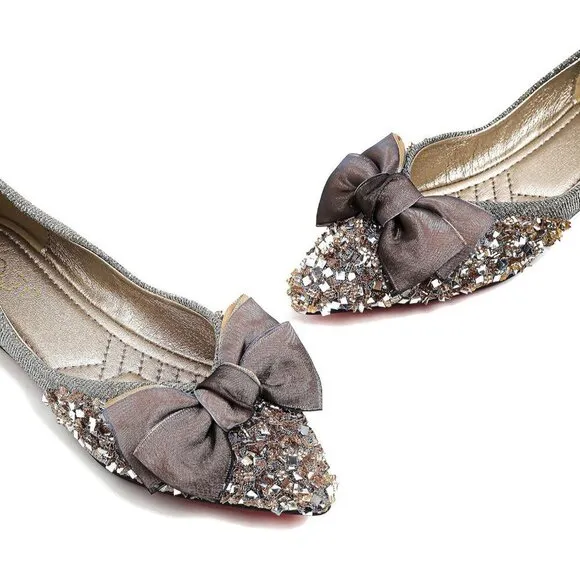 Women Rhinestone Wedding Flats Comfort Pointed Toe Ballet Flats Shoes