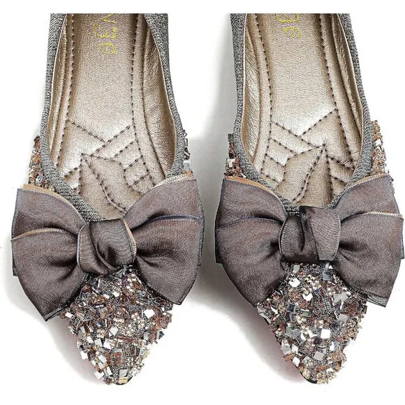 Women Rhinestone Wedding Flats Comfort Pointed Toe Ballet Flats Shoes