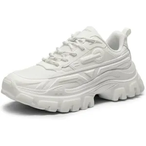 Women White Chunky Fashion Sneakers Bold Lace-Up Comfortable Sneakers