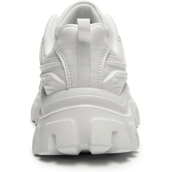 Women White Chunky Fashion Sneakers Bold Lace-Up Comfortable Sneakers