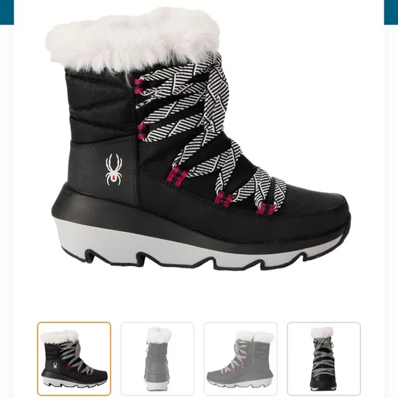 Women's Spyder Camden Black and White Insulated Winter Boots Size 7.5