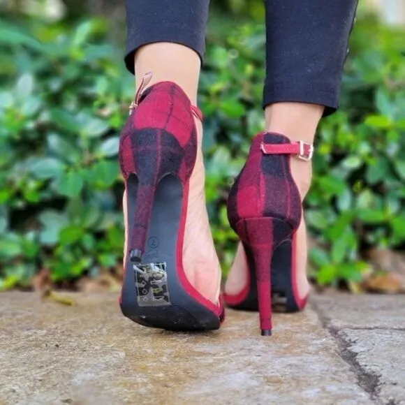 Women's Suede Strappy Ankle High Heel Sandals Wine Color