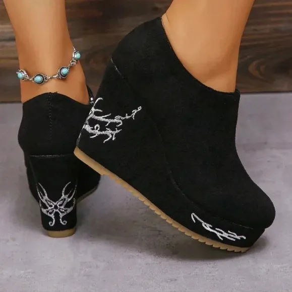 Women's Wedge Heel Boots, Solid Color Fashion Platform Booties