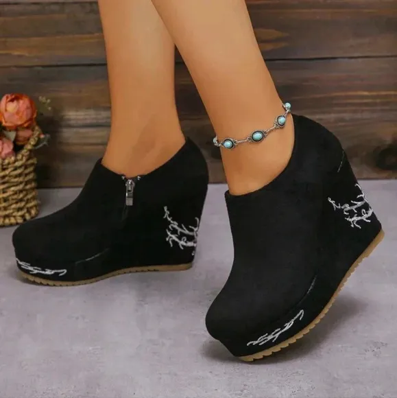 Women's Wedge Heel Boots, Solid Color Fashion Platform Booties