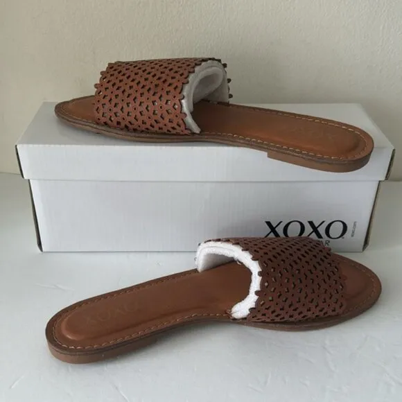 XOXO Sandals Rachad Perforated Tan Flats Size 8.5 New in Box