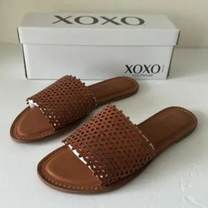 XOXO Sandals Rachad Perforated Tan Flats Size 8.5 New in Box
