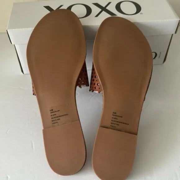 XOXO Sandals Rachad Perforated Tan Flats Size 8.5 New in Box