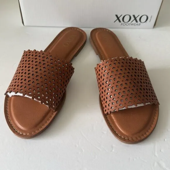 XOXO Sandals Rachad Perforated Tan Flats Size 8.5 New in Box