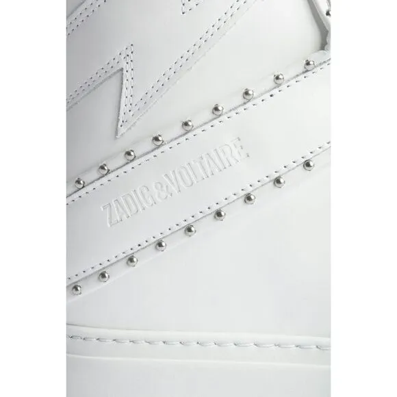 Zadig &amp; Voltaire Women's White Leather Studded High Flash Sneakers Size 41 NWOT