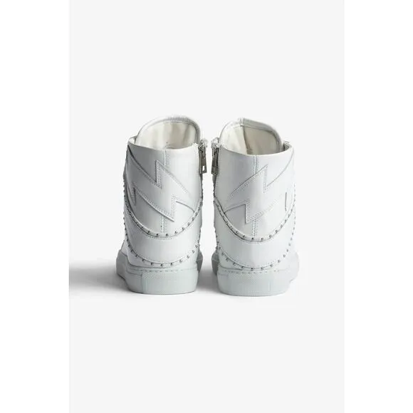 Zadig &amp; Voltaire Women's White Leather Studded High Flash Sneakers Size 41 NWOT
