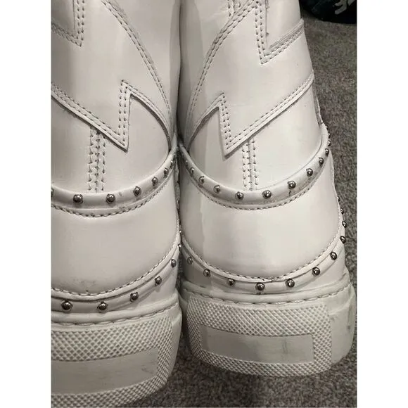 Zadig &amp; Voltaire Women's White Leather Studded High Flash Sneakers Size 41 NWOT