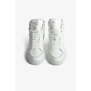 Zadig &amp; Voltaire Women's White Leather Studded High Flash Sneakers Size 41 NWOT
