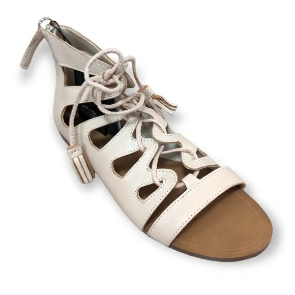 ZARA Basic CollectionSalmon Leather Open Lace-Up Flat Sandals, 6.5