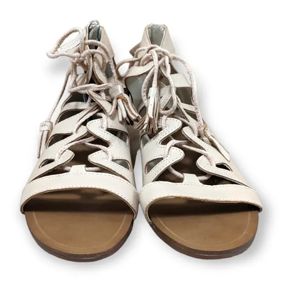 ZARA Basic CollectionSalmon Leather Open Lace-Up Flat Sandals, 6.5