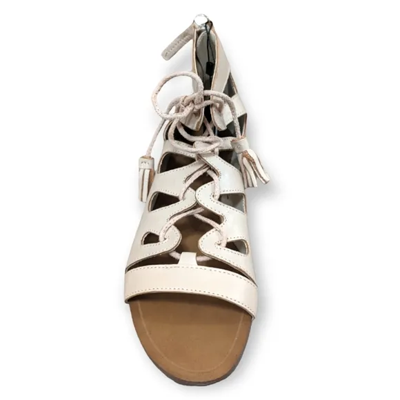 ZARA Basic CollectionSalmon Leather Open Lace-Up Flat Sandals, 6.5