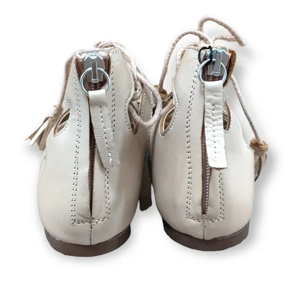 ZARA Basic CollectionSalmon Leather Open Lace-Up Flat Sandals, 6.5