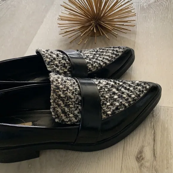 ZARA Basic Tweed Black Patent Loafers size 39 USA 8 classic