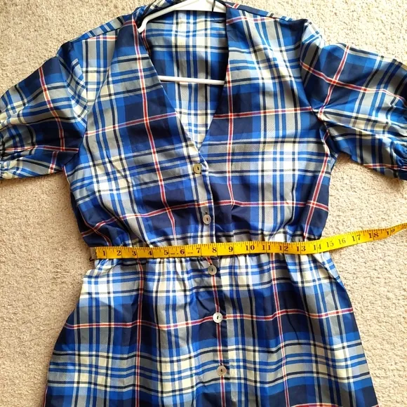 Zara Blue Plaid Button Down Dress Sz S