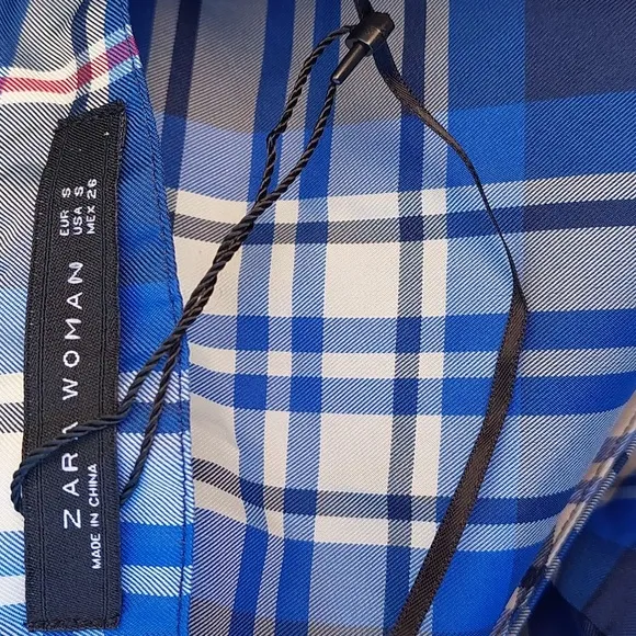 Zara Blue Plaid Button Down Dress Sz S