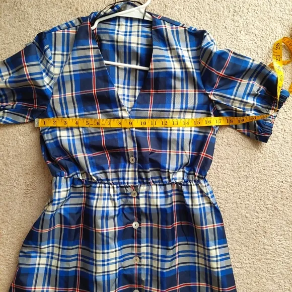Zara Blue Plaid Button Down Dress Sz S