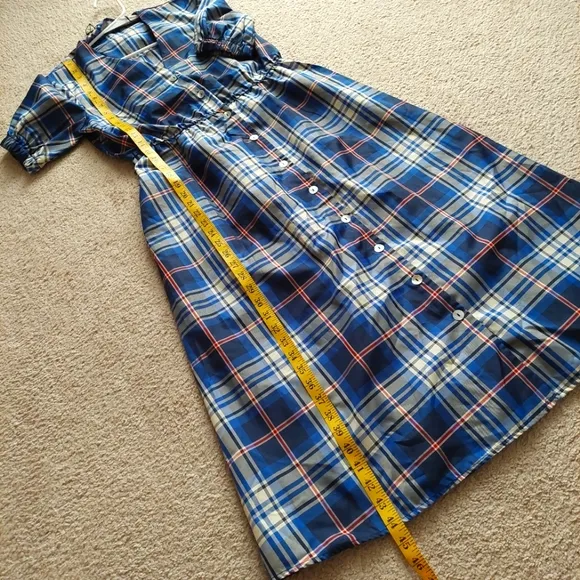 Zara Blue Plaid Button Down Dress Sz S
