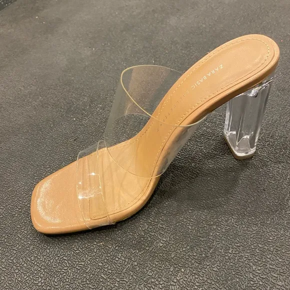 Zara clear strappy vinyl heeled sandals 6.5 like new