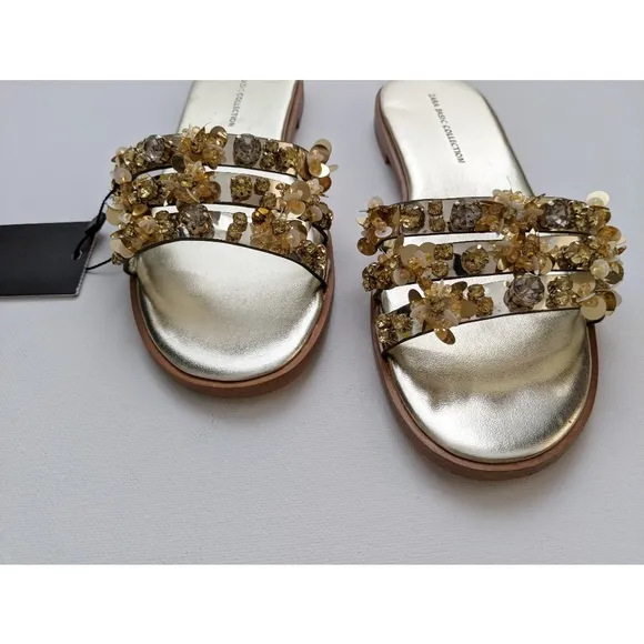 Zara Gold Beaded Flat Sandals Women's Size 5