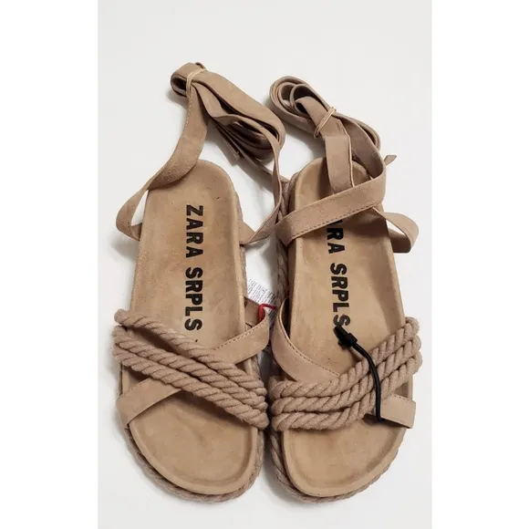 ZARA SRPLS Leather Lace Up Espadrilles Women's Size 6